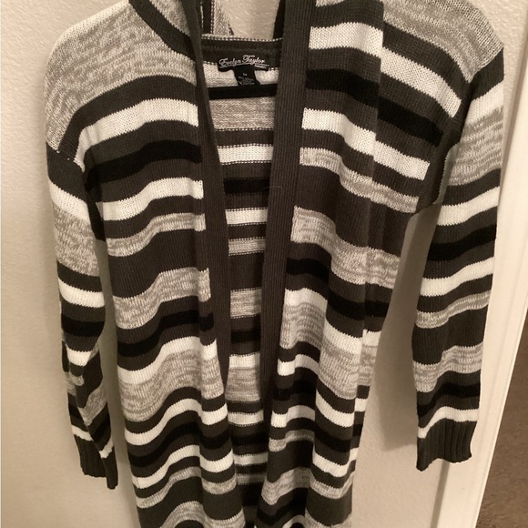Eddie Bauer Black and Gray Striped Cardigan Sweater - Picture 3 of 5